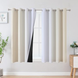 VEHEDE Blackout Wave Curtains for Living Room, Noise Reducing Eyelet Gradient Drapes for Bedroom, Ombre Energy Saving Short Curtains for Kitchen, W52 x L54 Inch, Beige and Greyish White, 2 Panels