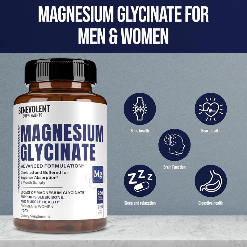 Magnesium Glycinate 500mg (250 Veggie Caps)
