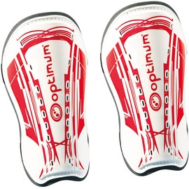 Optimum Velocidade Ankle Protect Shinguards - Strap Closure Hockey Shin Pads - Shin Protection Guard - Perfect Ankle Guard for Soccer, and Football - White/Red, Medium