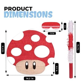 Birchio Mushroom Pinatas Bundle with a Blindfold and a Bat(16.5 x 12 x 3.5 Inches), Perfect for kid's Birthday Parties, Mexican Theme Parties, Decorations