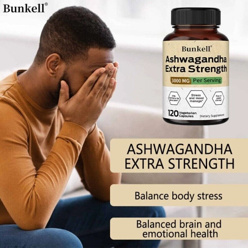 Bunkell Ashwagandha Capsules with BioPerine for Absorption Stress and Mood
