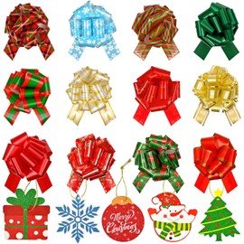 U-Goforst 24 lazos de Navidad para regalos, lazo de regalo de Navidad y purpurina para tarjetas de regalo de felicitación, lazos de envoltura únicos para regalos de vacaciones