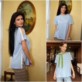 Deyeek Women Post Shoulder Surgery Shirts Full Open Side Snap Recovery Tear Away Hospital Gowns Short Sleeve Comfortable Adaptive Clothing Light Blue XXL