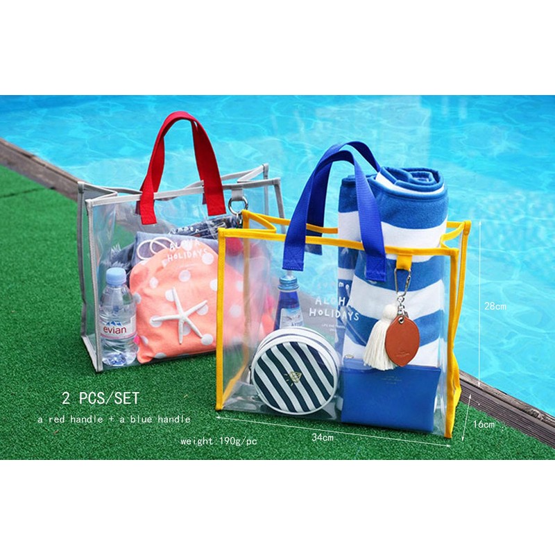2 PC/SET 夏のハンドヘルドビーチバッグPVC透明な水泳バッグ ハンドヘルドビーチバッグ ポータブル衣料品保管バッグ 旅行ハンドバッグ