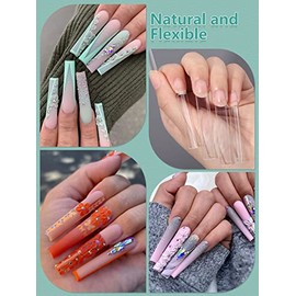 LIONVISON 504 puntas de uñas acrílicas transparentes profesionales, curvas sin C, extra largas, 3XL, 12 tamaños, semicubiertas, rectas, cónicas, cuadr