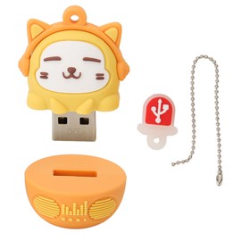 Cartoon Flash Drive PVC USB2.0 Cat Pattern Plug and Play Shockproof U Disk for Phone Laptop Saffron 32g