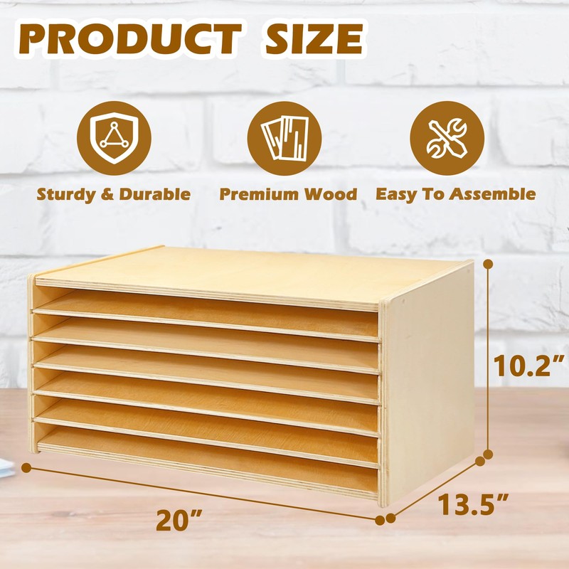PROLEE Construction Paper Organizer 20" x 13.5", Solid Wood 6