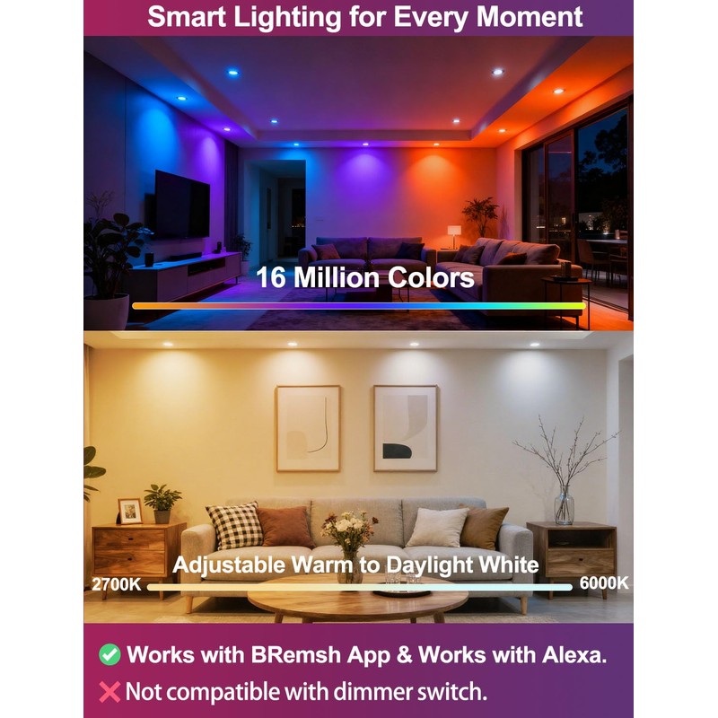 ILC 6 inch led recessed Light, Work with Alexa (Hub