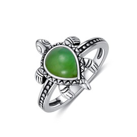 BETHZA Turtle Ring 925 Sterling Silver Genuine Turquoise/Larimar/Jade Ring Turtle Design Sea Tortoise Gifts for Women Best Friend Her