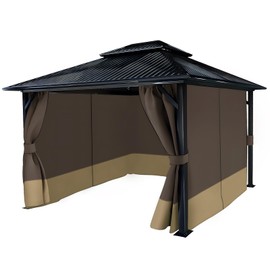 COWVIE 4-Panel 12' x 12' Gazebo Replacement Curtains, Patio Privacy Sidewalls with Double Zipper, Replacement for Outdoor Gazebo Canopy (Curtain Only)