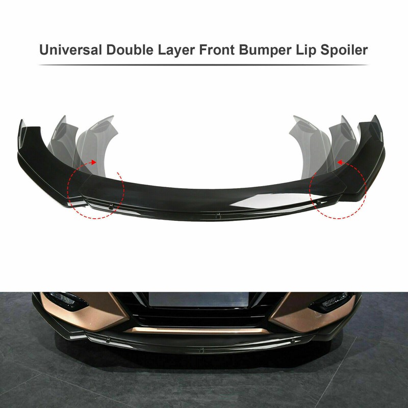 Unbranded Gloss Black Front Lips Splitter Spoiler + Strut Rods