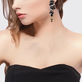 BriLove Women's Wedding Bridal Dangle Earrings Bohemian Boho Crystal Multiple Teardrop Chandelier Long Jewelry Black Gold-Tone