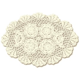Beige 11x17 Inch Oval 100% HANDMADE Crochet Lace Placemats Doilies