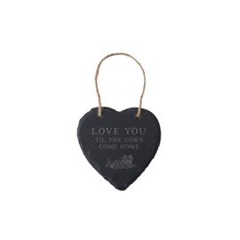CGB Giftware | Rustic Slate Heart Hanger With Slogan 'Love You Til The Cows Come Home' | Jute Ribbon Hanger | GB07542