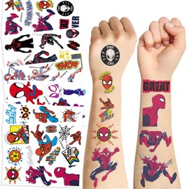 10 Sheets Cartoon Characters Temporary Tattoos Stickers for Kids Spider Hero Temporary Tattoos Stickers Cute Cartoon Birthday Themed Party Supplies Decoration Favors Cartoon Sticker for Kids Teens
