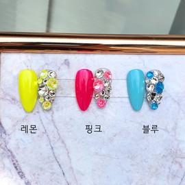 Summer sniper (lemon, pink, blue) handmade nail tips - Ballerina S / 여름저격(레몬, 핑크, 블루) 수제네일팁 - 발레리나S
