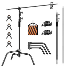 Heavy Duty C Stand 6.9ft/210cm with Holding Arm Sandbag Grip Head Stainless Steel Photography Light Stand C-Stand Sturdy for Photography Studio Video Monolight Softbox Shooting（Black）