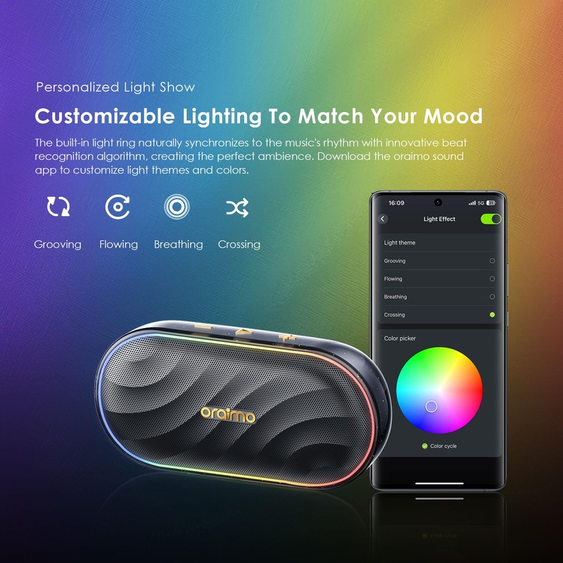 Oraimo SpaceBox Portable Bluetooth Speaker, Speaker Bluetooth Wireless with Light