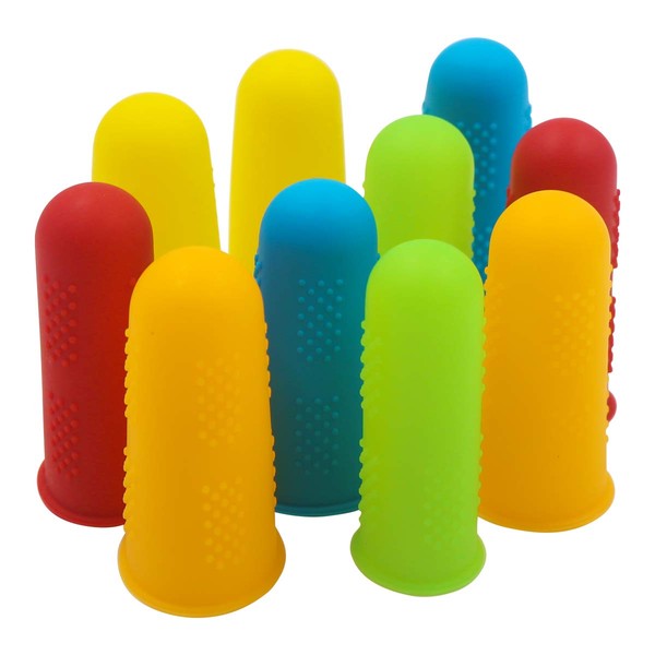 Qulable 10 Pieces Silicone Finger,Finger Protector, Finger Sleeves Great For Glue/Craft/Sewist/Wax/Rosin/Resin/Honey/Adhesives/Finger Cracking/Sport games (Colors)