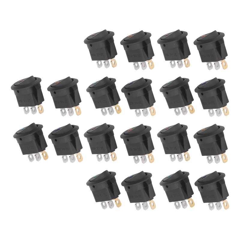 20Pcs 12V Round Rocker Switch LED Light 3 Pin 2