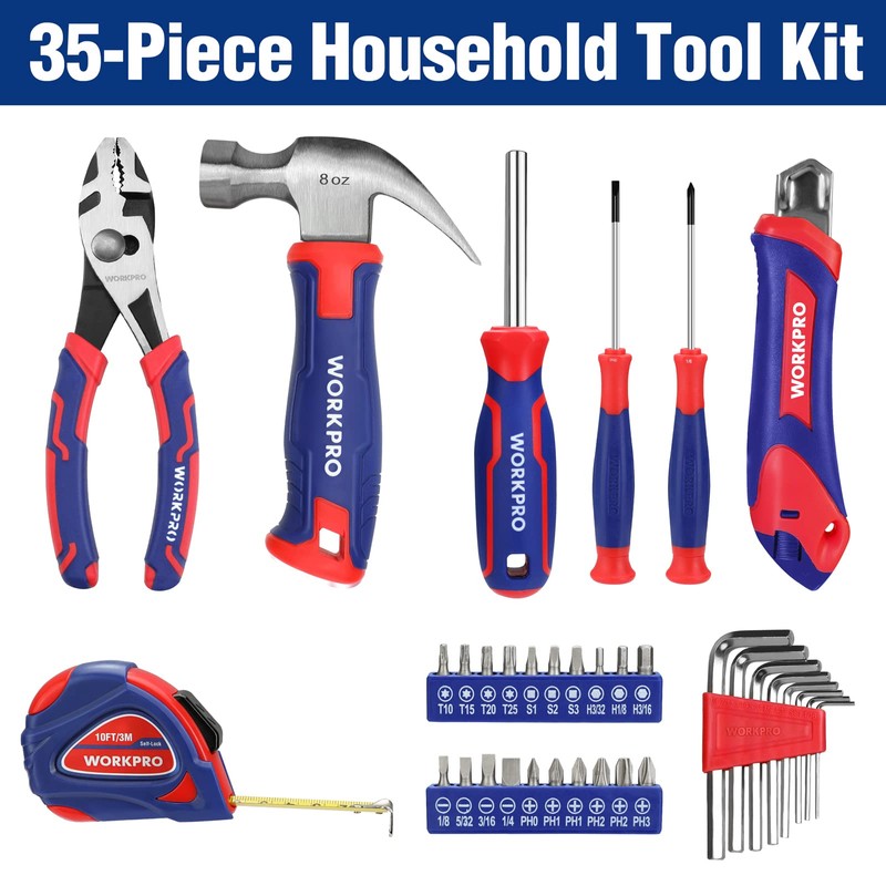 WORKPRO 35-Piece Tools Set, General Household Tool Kit with Storage