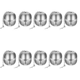 Pack of 10 tea filters, stainless steel tea infuser for loose tea, tea strainer, for most cup teapot, tea filter hold, with very fine mesh ball with chain (stainless steel)
