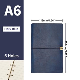 Leder Notizbuch, A5 / A6 / B5 Schreib-Notizbuch 6 Löchern Nachfüllbares Tagebuch Reisetagebuch 100 Seiten zum Schreiben und Zeichnen, Dunkelblau