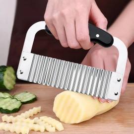 HIC Kitchen Crinkle-Cut Wave Slicer French Fry Vegetable Cutter, Stainless Steel