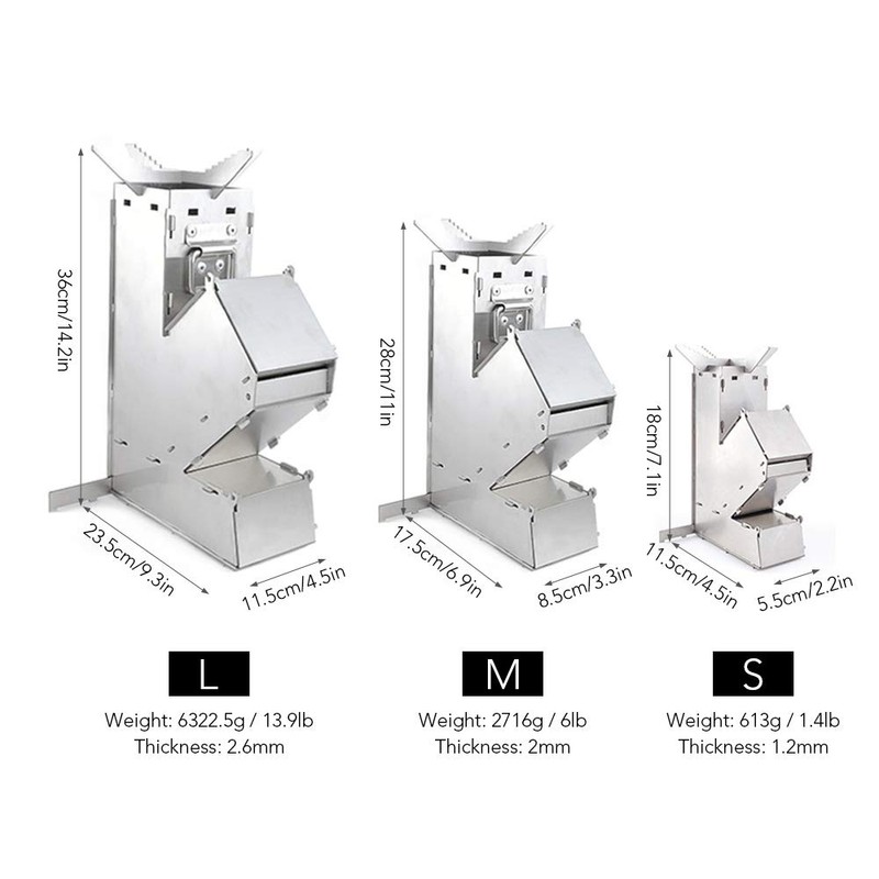 Outdoor Collapsible Wood Burning Stove Detachable Portable Stainless Steel Rocket