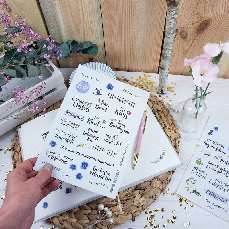 Papierdrachen 3 Sheets of Stickers for Wedding – Guest Book