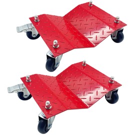 Set of 2 Car Tire Wheel Dolly Furniture Lifters - Heavy Duty Under Vehicle Tire Skates Motorcycle Jack and Moving Dollies with Wheels 3000lbs Capacity Black (Red, 2 Dollies)