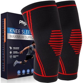 PhysFlex Rodillera Para Alivio Del Dolor - Paquete De 2 Mangas De Compresión De Rodilla Para Hombre Y Mujer - Soporte Para Levantamiento De Pesas,... 