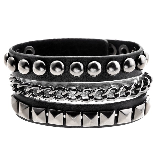 Zysta Jewellery Wide Genuine Leather Bracelet, Bangle, Rivets, Wrap Rivets