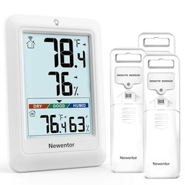 Newentor Indoor Outdoor Thermometer Wireless, Outside Inside Thermometers with Comfort Indicator, 4in Remote Temperature Monitor Hygrometer, Weather Station for Home Patio, White with 3 Sensors