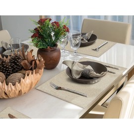 ablieve Manteles individuales para mesa de comedor Juego de 6 place mats material de algodón y lino, almohadilla rectangular para comidas antideslizantes para la mesa de la cena (Beige, 45×30cm)-0025