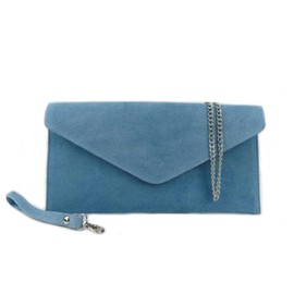 LeahWard Large Leather Clutch Bag Envolope Wedding Bags With Hand Strap Chain Strap (Blue)