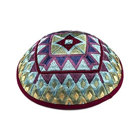 EMANUEL Yair Kippah for Men and Women Embroidered Silk Yarmulke Square Textured (Multi-Colored YME-17M)