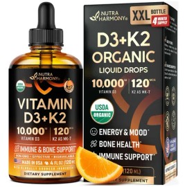 NutraHarmony Suplemento Líquido Vitamina D3 K2 Orgánico 120ml Sabor Naranja
