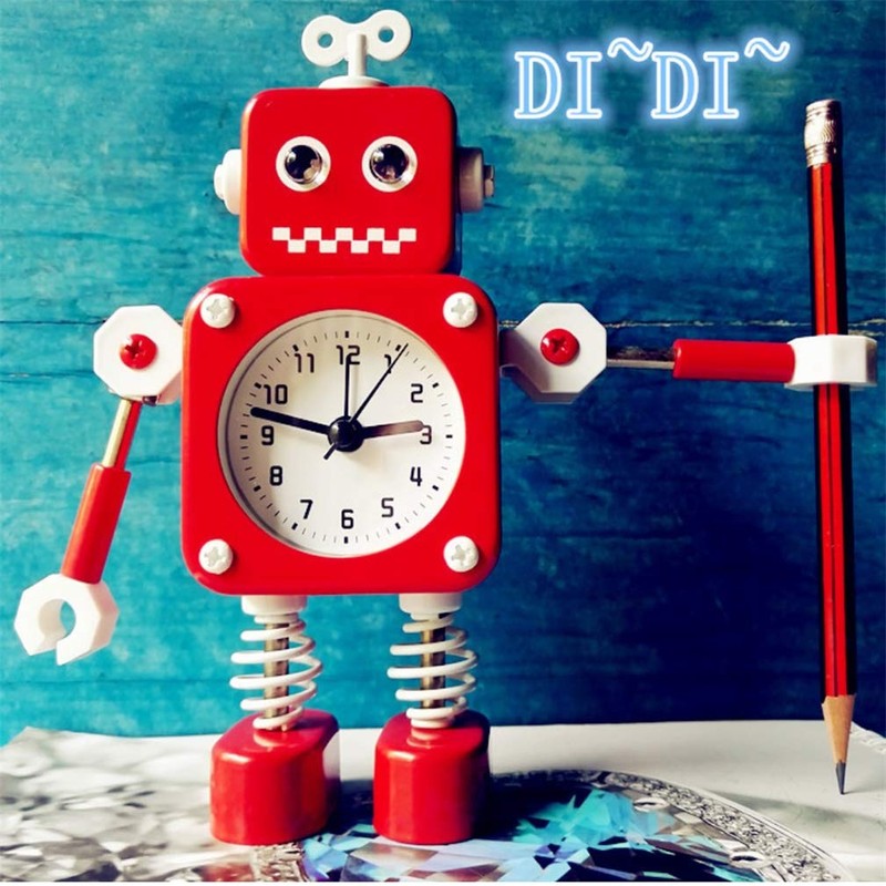 Diskary Robot Alarm Clock,Stainless Metal Non-Ticking Wake-up Clock with Flashing