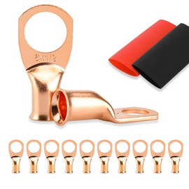 10PCS Battery Cable Ends, 6 Gauge Wire Connectors 1/2 Copper Wire Lugs, Bare Copper Eyelets with Heat Shrink Tubing by HOUSUN