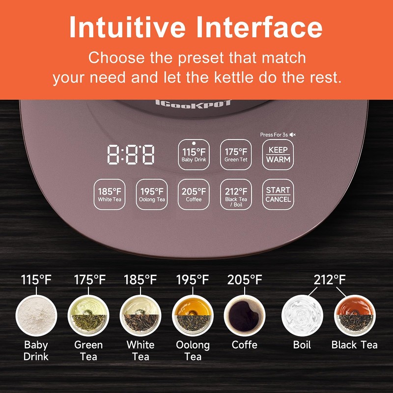 ICOOKPOT Titanium Hot Tea Maker Glass Electric Kettle with Infuser