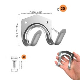 EVDZNA Storage Hooks, 20 Piece Set of Tool Hooks, Shed Storage Hooks, Wall Mounted Garage Hooks, with Screws, Suitable for Gardens, Garages, Bathrooms and Homes