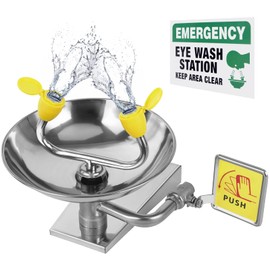 Crystmetal Eye Wash Station, Wall-Mounted Emergency, Portable First Aid Eyewash Station Eye Irrigation Sign, 304 Stainless Steel