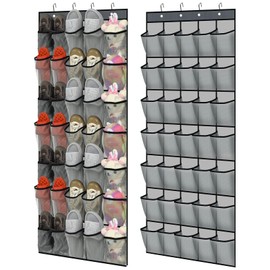 Windyun 2 Pcs 70 Large Gray Mesh Pockets over the Door Shoe Organizer Shoe Rack Closet Holder Behind Door Shoe Hanger Hanging Cruise Ship Essentials Organizer Nonslip, Each with 35 Pockets