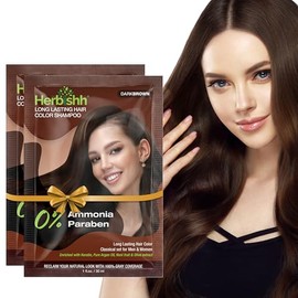 Herbishh Travel Pack Champú de tinte para el cabello en bolsitaa + 1 bolsa de mascarilla capilar de argán (marrón oscuro, 2 bolsita)