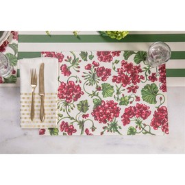 Floral Paper Placemats for Dining Table - Square Geraniums Disposable Placemats for Spring Summer Season - 24 Sheets Per Pad American Made