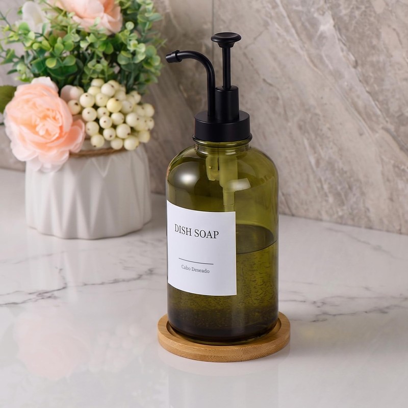 Glass Soap Dispenser with Upgrade Pump, Hand and Dish Soap