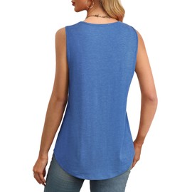 Uhiger Sleeveless Tops for Women Summer Western Style Tank Top Loose Fit Flowy Scooped Neck Pleated Front Blouse Plus Size Dressy Casual Holiday Street Wear Stretchy Tees Royal Blue XL