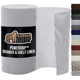 GORILLA GRIP powerGRIP Drawer Shelf and Cabinet Liner, Thick Strong Hold, Non-Adhesive Liners Protect Kitchen Cabinets and Cupboard, Bathroom Drawers, Easy Install, Breathable Mat, 12" x20' Light Gray
