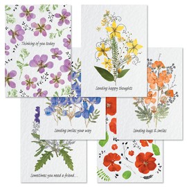 Current Pressed Flowers Thinking of You Friendship Greeting Card Set - Value Pack of 20 Cards With White Envelopes for Friends & Family, 10 Designs, Large 5" x 7" Assortment